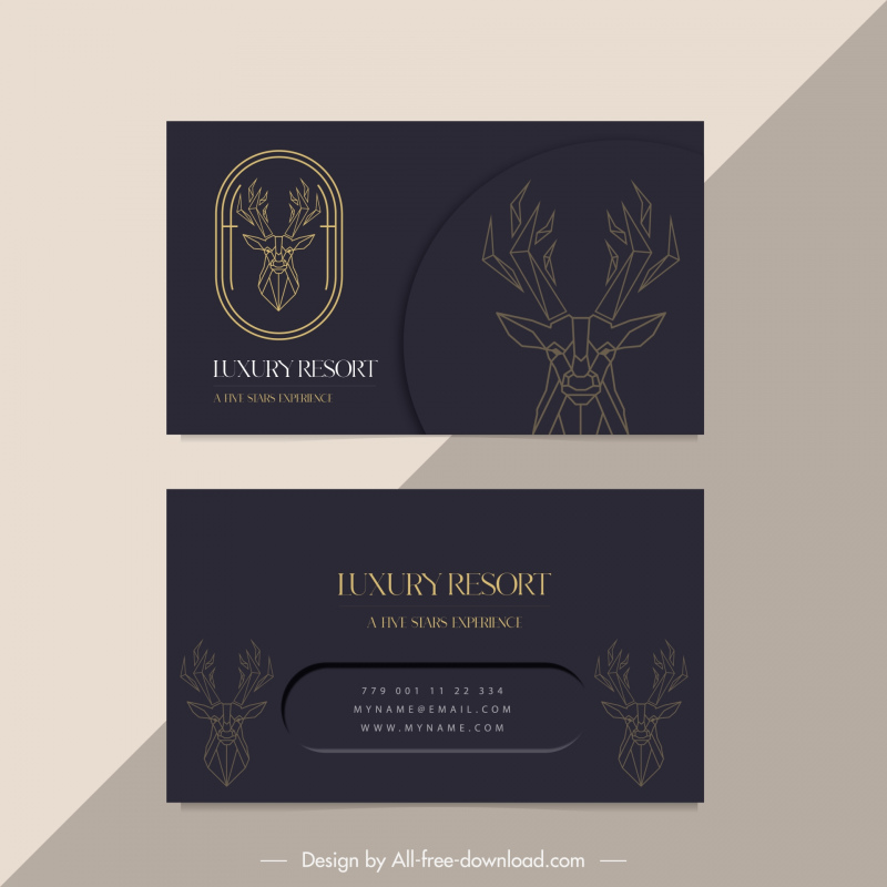 resort business card template dark low polygonal reindeer head