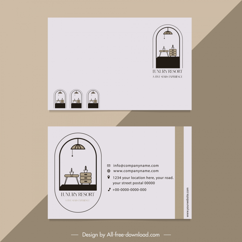 resort business card template flat classical objects
