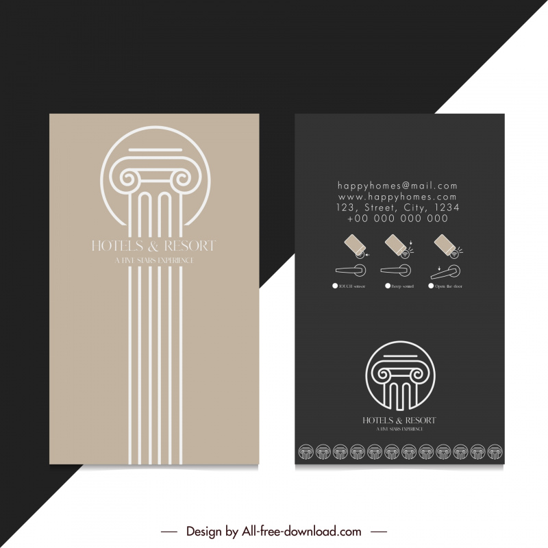 resort business card template flat dark geometric column 