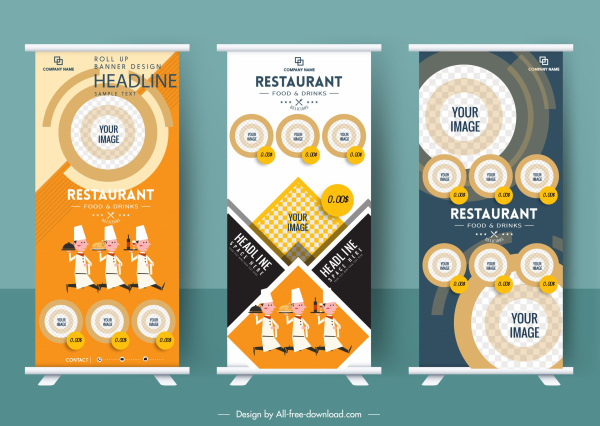 restaurant advertising banner templates vertical rolled up design