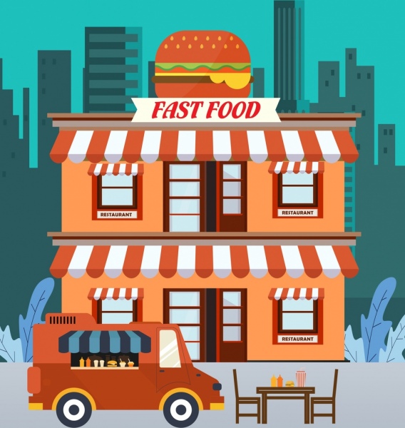 restaurant background fast food theme cartoon design