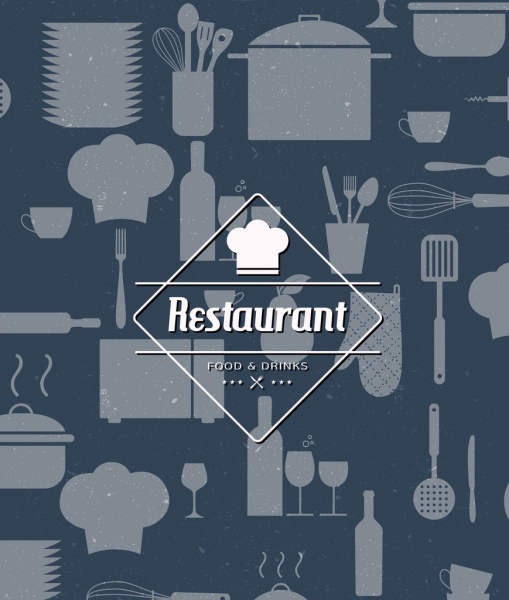 restaurant menu background flat design kitchenware objects icons