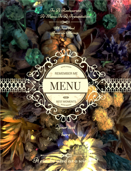 restaurant menu cover blurs flower vector