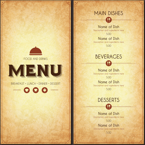 restaurant menu cover with list vector set