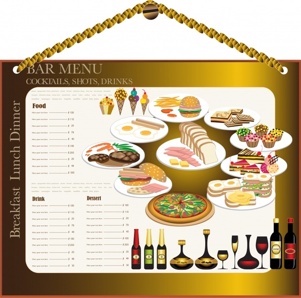 bar menu template hanging picture sketch food decor