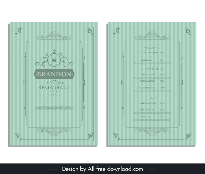 restaurant menu template classical frame curves symmetry