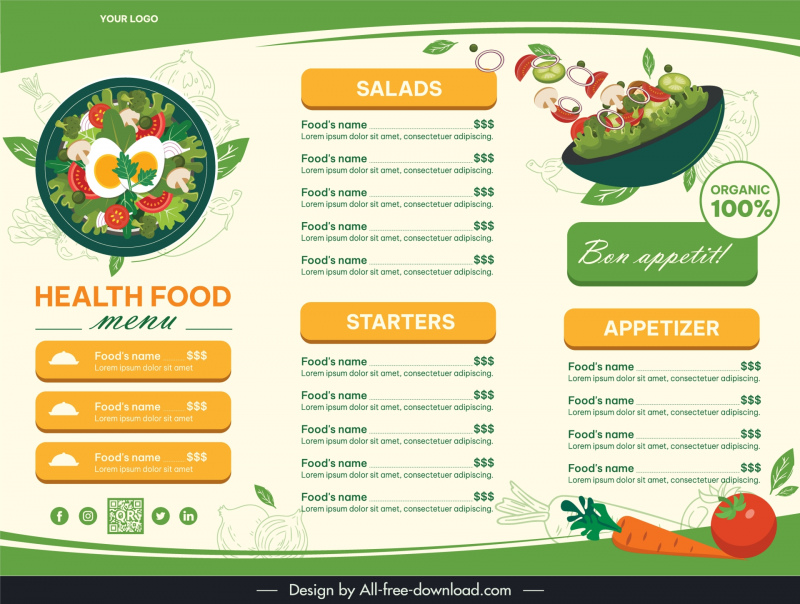 restaurant menu template colorful  healthy food design 