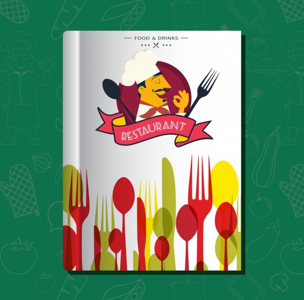 restaurant menu template colorful spoon fork cook icons