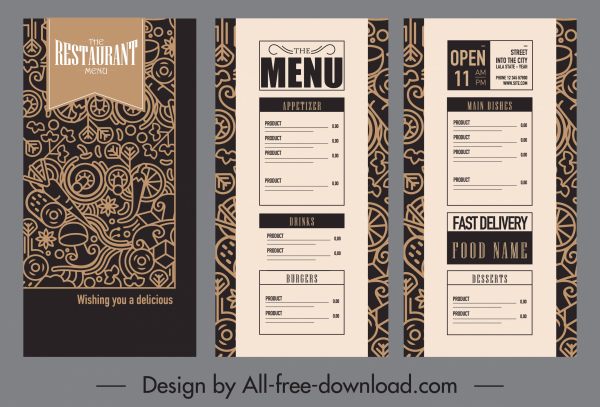 restaurant menu template elegant dark vintage sketch 