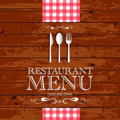  Restaurant menu with wood board background vector Free 