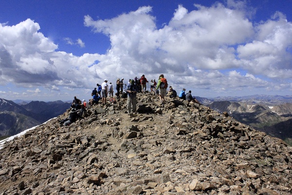 resting on the summit at mount elbert colorado 