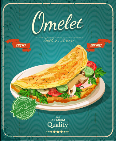 retro advertising poster omelet food vector