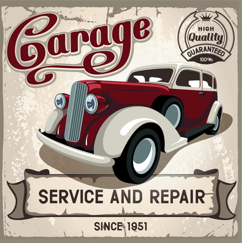 retro auto service and repair poster vector