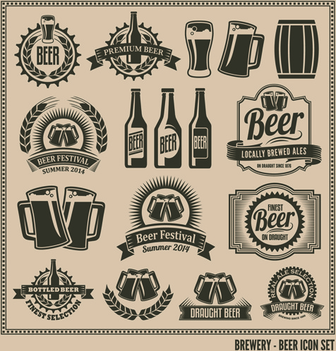 retro beer labels graphic set vector 