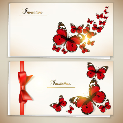 retro butterfly invitation cards vector