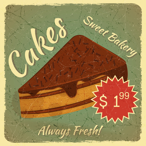 retro cakes poster vector
