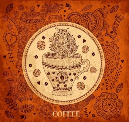 retro coffee pattern background vector 