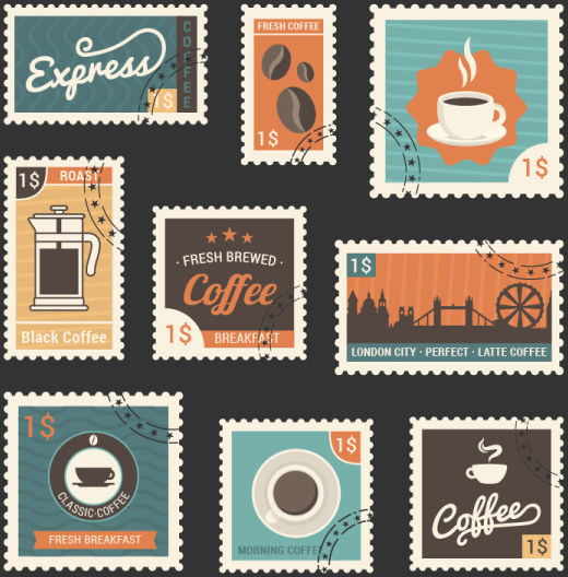 retro coffee stamps template vector 