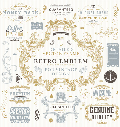 retro elements ornaments and labels creative vector 