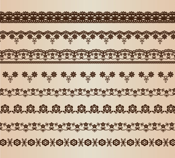 retro floral lines vector set
