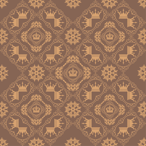 retro floral with crown vector seamless pattern