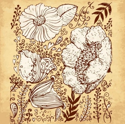 retro flowers hand drawing vector art