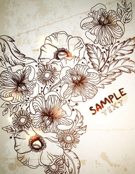 retro hand drawn flower vector backgrounds