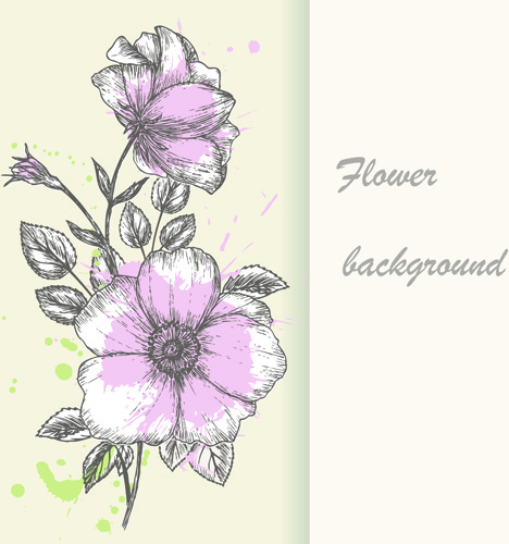 Retro hand drawn flowers background design Vectors graphic art designs