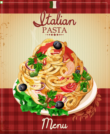 retro italian pasta menu cover vector
