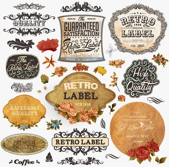 retro label ornament with flower vector