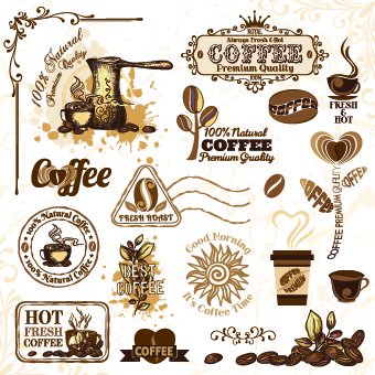 retro labels and stickers coffee vector