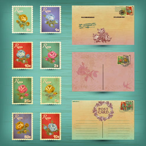 retro postcards and postage stamps design vector