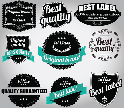 retro premium quality labels with ribbon vector