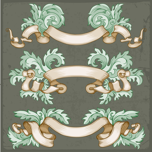 retro ribbon with ornaments floral vector