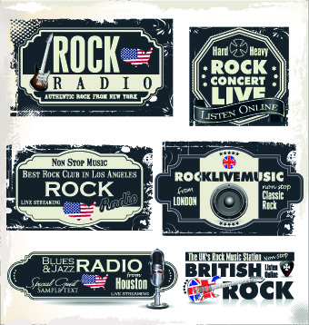 retro rock music and jazz labels vector