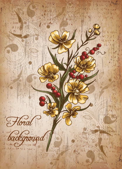 retro romantic floral cards elements vector set