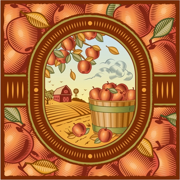 agriculture products background classical handdrawn fruits farm sketch