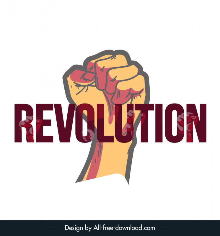 revolution banner template texts raising fist sketch