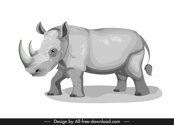 rhino icon cartoon sketch grey design