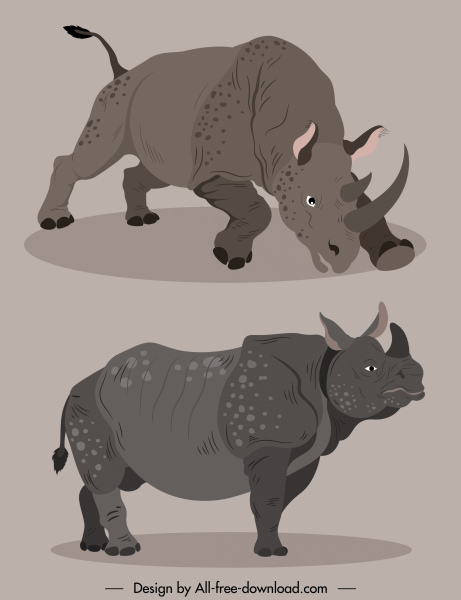 rhino species icons handdrawn cartoon 3d sketch