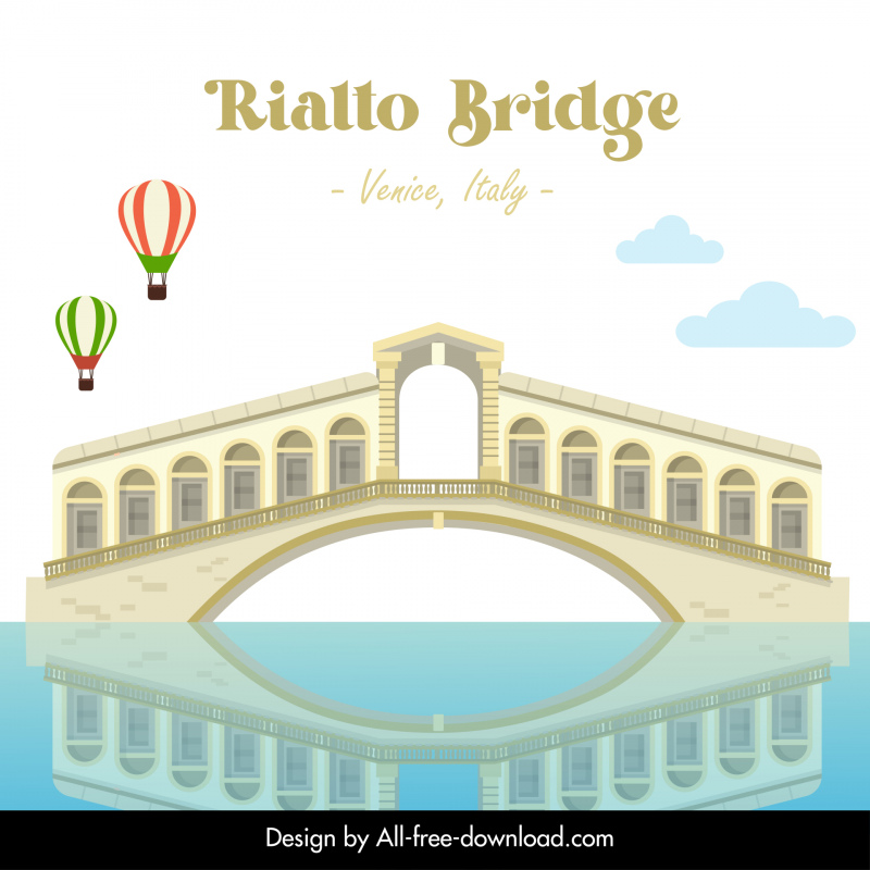 rialto bridge landmark advertising poster flat symmetric reflection sketch
