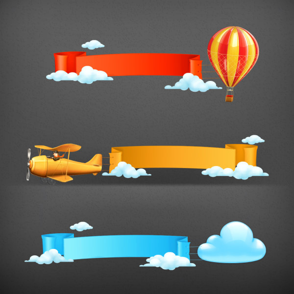 ribbon banners with cloud vector