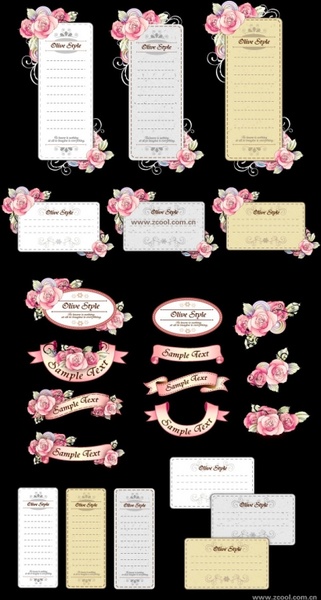 ribbon cards with handpainted flowers vector powder