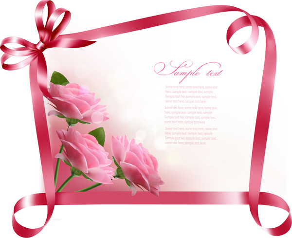 Download Ribbon with flower greeting card vector Free vector in ...