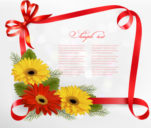 ribbon with flower greeting card vector