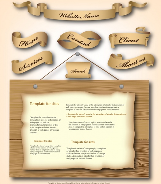 webpage design elements ribbon menu retro wooden decor
