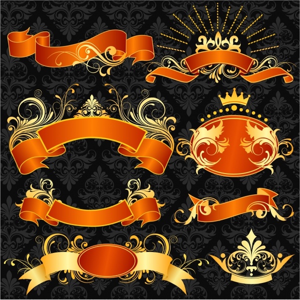 decorative ribbons collection elegant 3d orange golden decor