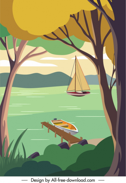 river scene poster colorful calming sketch