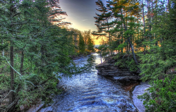 river sunset at porcupine mountains state park michigan
