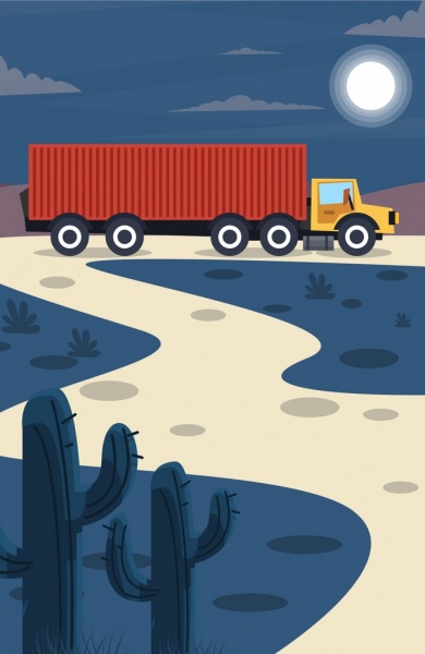 road logistics drawing trailer icon colored cartoon design